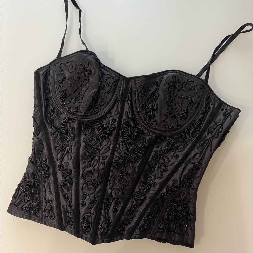 Vintage 2001 Victoria’s Secret Black Silk Beaded Corset Top – Size L - Picture 3 of 16